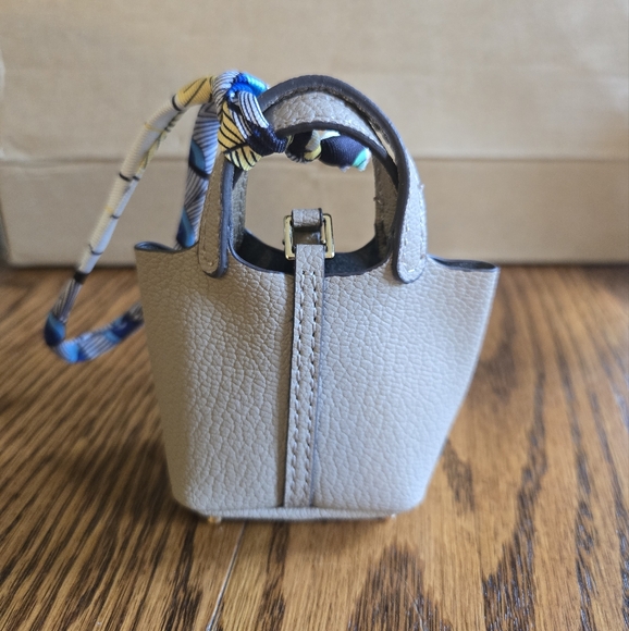 Mini Beige Handbag with Blue Patterned Strap - Picture 2 of 4